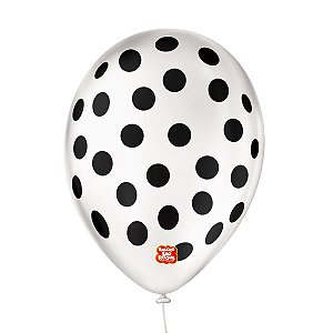 Balão de Festa Decorado Poá Bolinha - Transparente e Preto 9" 23cm - 25 Unidades - Balões São Roque - Rizzo Balões