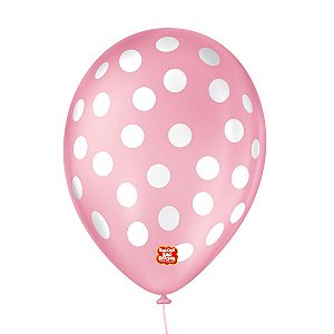Balão de Festa Decorado Poá Bolinha - Rosa Tutti Frutti e Branco 9" 23cm - 25 Unidades - Balões São Roque - Rizzo Balões