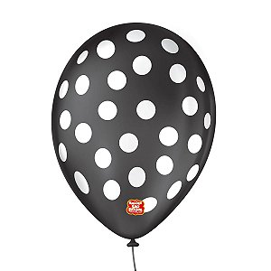 Balão de Festa Decorado Poá Bolinha - Preto e Branco 9" 23cm - 25 Unidades - Balões São Roque - Rizzo Balões