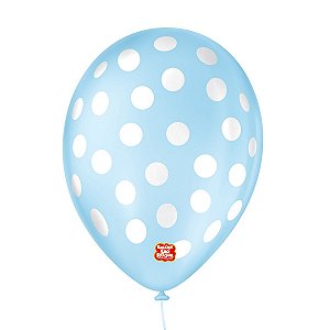 Balão de Festa Decorado Poá Bolinha - Azul Baby e Branco 9" 23cm - 25 Unidades - Balões São Roque - Rizzo Balões