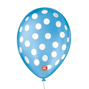 Balão de Festa Decorado Poá Bolinha - Azul Turquesa e Branco 9" 23cm - 25 Unidades - Balões São Roque - Rizzo Balões