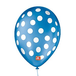 Balão de Festa Decorado Poá Bolinha - Azul Cobalto e Branco 9" 23cm - 25 Unidades - Balões São Roque - Rizzo Balões