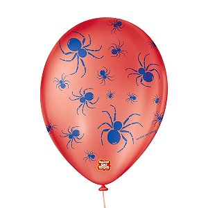 Balão Decorado Halloween Aranha 9" 23cm - Vermelho e Azul - 25 Unidades - Balões São Roque - Rizzo Balões