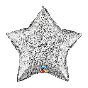 Balão de Festa Microfoil 20" 51cm - Estrela Glittergraphic Prata - 01 Unidade - Qualatex - Rizzo Balões