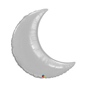 Balão de Festa Microfoil 35" 89cm - Lua Crescente Prata Metálico - 01 Unidade - Qualatex - Rizzo Balões