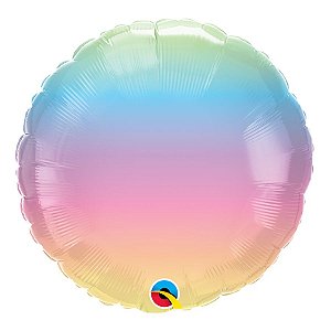 Balão de Festa Microfoil 18" 45cm - Redondo Ombré Arco-íris Pastel - 01 Unidade - Qualatex - Rizzo Balões