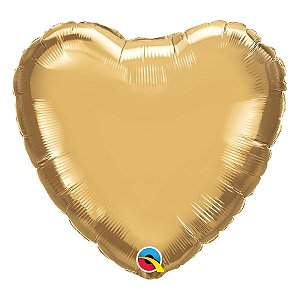 Balão de Festa Microfoil 18" 45cm - Coração Chrome Ouro - 01 Unidade - Qualatex - Rizzo Balões