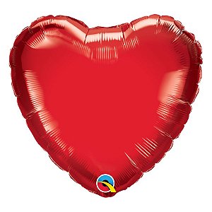 Balão de Festa Microfoil 18" 45cm - Coração Vermelho Rubi - 01 Unidade - Qualatex - Rizzo Balões