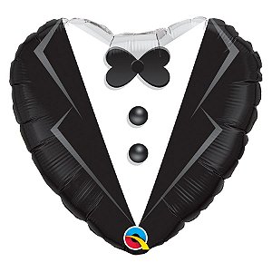 Balão de Festa Microfoil 18" 45cm - Coração Smoking de Casamento - 01 Unidade - Qualatex - Rizzo Balões