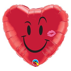 Balão de Festa Microfoil 18" 45cm - Coração Sorriso e Beijo - 01 Unidade - Qualatex - Rizzo Balões