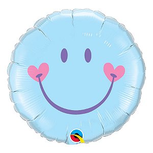 Balão de Festa Microfoil 18" 45cm - Carinha Sorridente Azul - 01 Unidade - Qualatex - Rizzo Balões