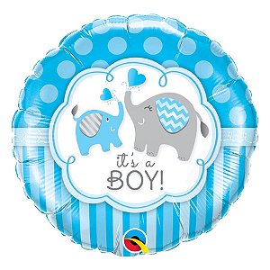 Balão de Festa Microfoil 18" 45cm - É Um Menino Elefante - 01 Unidade - Qualatex - Rizzo Balões