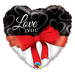 Balão de Festa Microfoil 18" 45cm - Coração I Love You - 01 Unidade - Qualatex - Rizzo Balões