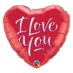 Balão de Festa Microfoil 18" 45cm - I Love You Coração - 01 Unidade - Qualatex - Rizzo Balões