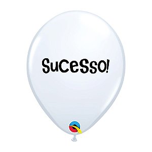 Balão de Festa Decorado Sucesso! 11" 28cm - Branco - 6 Unidades - Qualatex - Rizzo Balões
