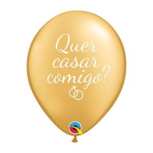 Balão de Festa Decorado Quer Casar Comigo? 11" 28cm - Ouro - 6 Unidades - Qualatex - Rizzo Balões