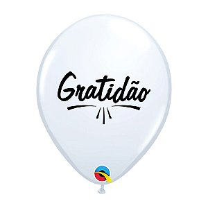 Balão de Festa Decorado Gratidão 11" 28cm - Branco - 6 Unidades - Qualatex - Rizzo Balões
