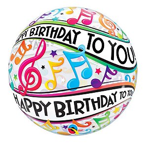 Balão de Festa Bubble 22" 56cm - Happy Birthday to You Notas - 01 Unidade - Qualatex - Rizzo Balões