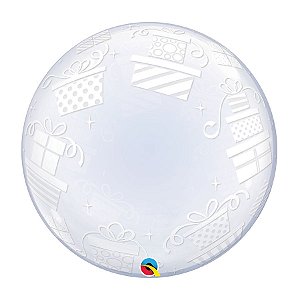 Balão de Festa Bubble Duplo 24" 60cm - Happy Birthday Presentes - 01 Unidade - Qualatex - Rizzo Balões