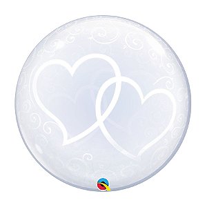 Balão de Festa Bubble Duplo 24" 60cm - Corações Entrelaçados - 01 Unidade - Qualatex - Rizzo Balões