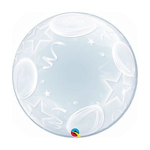 Balão de Festa Bubble Duplo 24" 60cm - Happy Birthday Estrela - 01 Unidade - Qualatex - Rizzo Balões