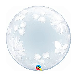 Balão de Festa Bubble Duplo 20" 51cm - Happy Birthday Flores - 01 Unidade - Qualatex - Rizzo Balões