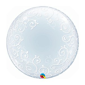 Balão de Festa Bubble Duplo 24" 60cm - Filigrana Chique Branco - 01 Unidade - Qualatex - Rizzo Balões