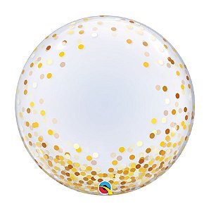 Balão de Festa Bubble Duplo 24" 60cm - Happy Birthday Confete Ouro - 01 Unidade - Qualatex - Rizzo Balões