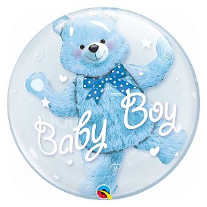 Balão de Festa Bubble Duplo 24" 60cm - Baby Boy Ursinho - 01 Unidade - Qualatex - Rizzo Balões