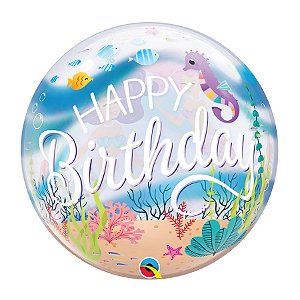 Balão de Festa Bubble 22" 56cm - Happy Birthday Sereia - 01 Unidade - Qualatex - Rizzo Balões