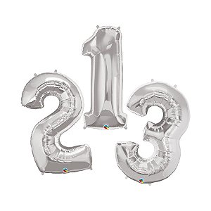 Balão de Festa Microfoil 34" 86cm - Número Prata - 01 Unidade - Qualatex - Rizzo Balões
