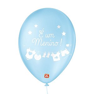 Balão de Festa Decorado É um Menino - Azul Baby e Branco 5" - 15 Unidades - Balões São Roque - Rizzo Balões
