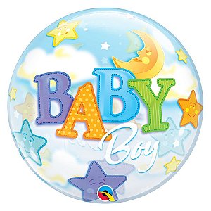 Balão de Festa Bubble 22" - Baby Boy Lua e Estrelas - 01 Unidade - Qualatex - Rizzo Balões