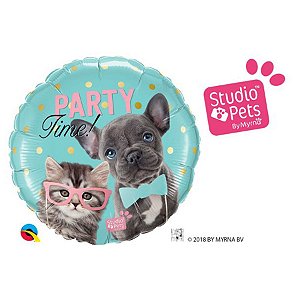 Balão de Festa 18" Redondo - Party Time Pets - 01 Unidade - Qualatex - Rizzo Balões