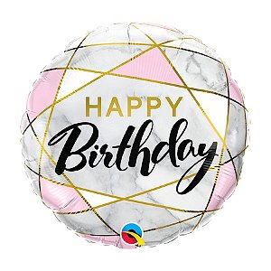 Balão de Festa Foil 18" - Happy Birthday Retangulos- 01 Unidade - Qualatex - Rizzo Balões
