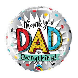 Balão de Festa Foil 18" - Thank You Dad For Everything- 01 Unidade - Qualatex - Rizzo Balões