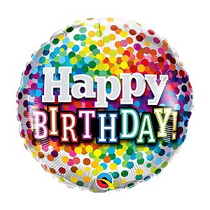 Balão de Festa 18" - Birthday Confete Arco-Iris- 01 Unidade - Qualatex - Rizzo Balões