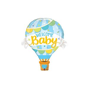 Balão de Festa Microfoil 42" 107cm - Bem Vindo Bebê Azul - 01 Unidade - Qualatex - Rizzo Balões