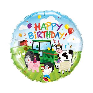 Balão de Festa Microfoil 18" 45cm - Happy Birthday Fazendinha - 01 Unidade - Qualatex - Rizzo Balões