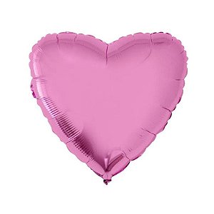 Balão de Festa Metalizado 20" 50cm - Coração Rosa Metálico - 01 Unidade - Flexmetal - Rizzo Balões