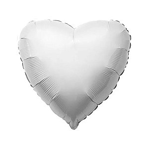 Balão de Festa Metalizado 20" 50cm - Coração Branco - 01 Unidade - Flexmetal - Rizzo Balões