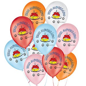 Balão de Festa Decorado Feliz Aniversário - Sortido - 7" 18cm - 50 Unidades - Balões São Roque - Rizzo Balões
