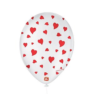 Balão de Festa Decorado Coração Branco e Vermelho 5" - 15 Unidades - Balões São Roque - Rizzo Balões