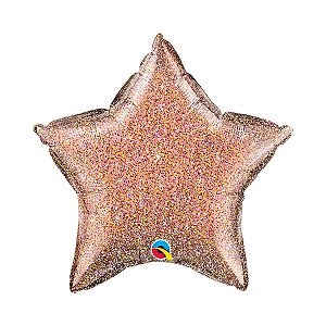 Balão de Festa Microfoil 18" - Estrela Glitter Graphic Ouro Rose - 01 Unidade - Qualatex - Rizzo Balões
