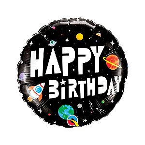 Balão de Festa Microfoil 18" - Happy Birthday Astronauta - 01 Unidade - Qualatex - Rizzo Balões