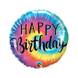Balão de Festa Microfoil 18" - Happy Birthday Tie Dye - 01 Unidade - Qualatex - Rizzo Balões