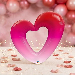 Balão de Festa Microfoil 42" - Shape Rosa Ombre-Coração - 01 Unidade - Qualatex - Rizzo Balões