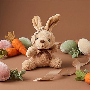Chaveiro Coelho de Pelúcia Decorativo Bege - 01 unidade - Rizzo Embalagens