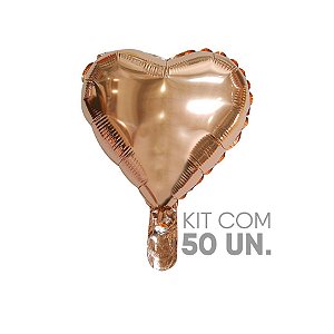 Kit Balão de Festa Microfoil Coração Rose Gold - 9" - 50 Unidades - Rizzo
