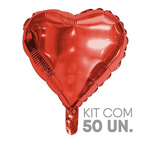 Balão de Festa Microfoil Coração Vermelho 18" 45cm - 50 Unidades - Rizzo Balões